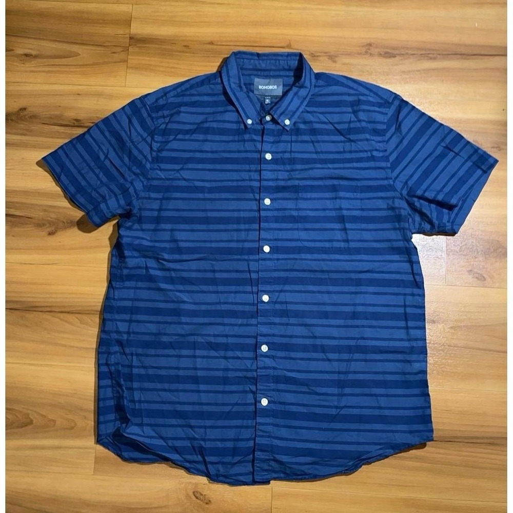 Mens Bonobos Slim Fit Stripe Button Down Blue 100% Cotton Casual Shirt